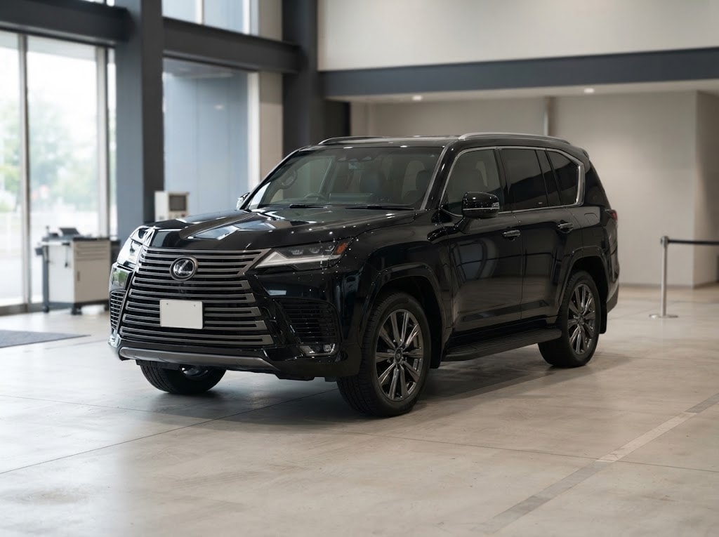 Black Lexus LX in a Japanese showroom
